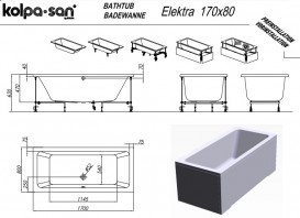 Ванна акрилова Kolpa San Elektra 170х80 см/О з масажною системою VITAL і білий панеллю 702930