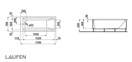 Ванна акрилова Laufen Pro 170х70 см вбудована з гідромасажем прямокутна білий H2309510006351