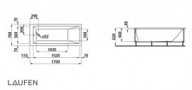 Ванна акриловая Laufen Pro 170х70 см встраиваемая с гидро- и аэромассажем прямоугольная белый H2309510006451