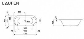 Ванна акриловая Laufen Solutions 170х75 см встраиваемая овальная белый H2225100000001