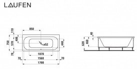 Ванна акрилова Laufen Solutions 170х75 см кутова ліва з прямокутною панеллю білий H2235360000001