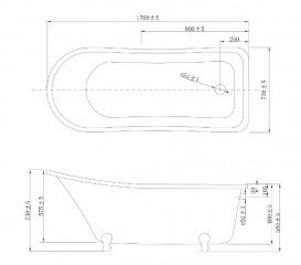 Ванна акрилова окремо стояча Volle 176x73 на левових лапах білий 12-22-706