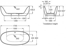 Ванна акриловая отдельностоящая Roca Virginia 170х80 с панелью и сифоном белая A24T438000