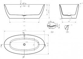Ванна акрилова окремостояча Volle 170х82 з лицьовою панеллю і сифоном cliсk-claсk біла 12-22-810