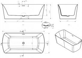 Ванна акрилова окремостояча Volle 180х85 з лицьовою панеллю і сифоном cliсk-claсk біла 12-22-804
