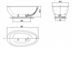 Ванна акриловая овальная Jacuzzi коллекция Desire V 185x95x64 9443814А двухместная