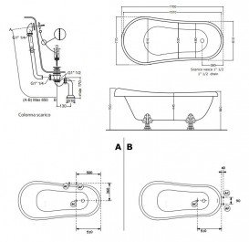 Ванна акрилова овальна Kerasan Retro на металевих ніжках хром 170х77см біла 105590