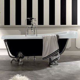 Ванна акриловая овальная Kerasan Retro на белых металлических ножках 170х77 чёрно-белая 105601