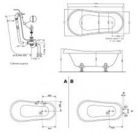 Ванна акрилова овальна Kerasan Retro на металевих ніжках хром 170х77 чорно-біла 105690