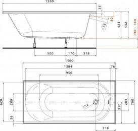 Ванна акрилова прямокутна Kolo колекція Opal Plus 150х70х43.2 XWP135000N