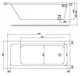 Ванна акрилова прямокутна Kolo колекція Modo 170х75х45 бічній слив з ніжками XWP1170000