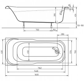 Ванна акрилова прямокутна Kolo Sensa 160х70х39 біла XWP356000N