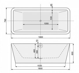 Ванна акриловая прямоугольная PoolSpa коллекция Allure 180х80 с донным клапаном и слив-переливом белый PWKPN10ZP0C0000
