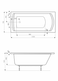 Ванна акрилова прямокутна Roca Linea 150x70 см з ніжками білий A24T010000