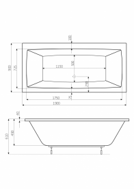 Ванна акрилова прямокутна Roca Vita 190x90 см з ніжками білий A24T090000