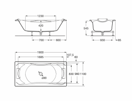 Ванна акрилова прямокутна Roca BeCool 190х110 з ручками і випускним комплектом біла A247989001