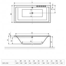 Ванна акриловая Radaway Itea 190x90 см с ножками белый WA1-28-190x090US