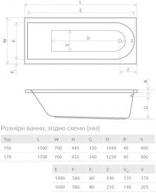 Ванна акрилова Radaway Nea 170x70 см з ніжками білий WA1-02-170x070U
