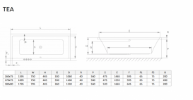 Ванна акриловая Radaway Tea 180x80 см с ножками белый WA1-51-180x080S