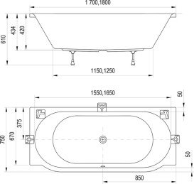 Ванна акриловая Ravak ARC 170х75 см белый CE41000000