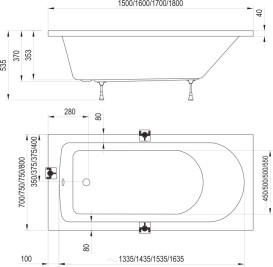 Ванна акрилова Ravak Flow 180x80 см білий XC00100116