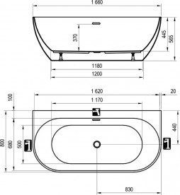 Ванна акриловая Ravak Freedom W 166x80 см отдельно стоящая черный/слив перелив черный XC00100027