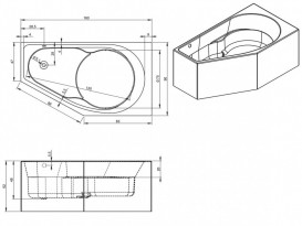 Ванна акриловая Riho Yukon Plug & Play асимметричная 160х90 левая с панелью BD7500500000000
