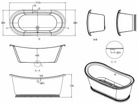 Ванна акрилова свободностоящая Burlington Boat / Admiral 177.5x88.5 см білий T6C