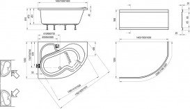 Ванна акриловая угловая асимметричная Ravak коллекция Rosa I 140х105х45 R CV01000000