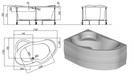 Ванна акрилова кутова асиметрична вбудована Kolpa-San Lulu R 170x110 см білий 741410