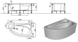 Ванна акрилова кутова асиметрична вбудована Kolpa-San Calando L 150x85 см білий 592980