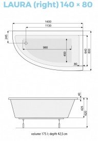 Ванна акрилова кутова PoolSpa колекція Laura 140х80 R права з ніжками білий PWANK10ZN000000
