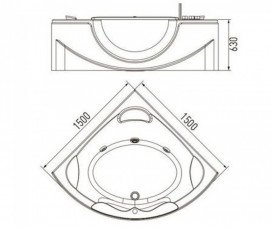 Ванна акриловая угловая Volle 150x150 см с подголовником и смесителем белый TS-103CC