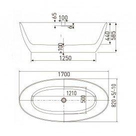 Ванна акриловая Volle 170х82 овальная с сифоном click-clack белый матовый 12-22-810М