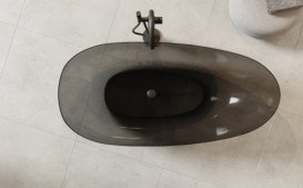 Ванна Besco Xara 160х75 см із сифоном клік-клак хром ResiCast Carbon Grey #WAX-160-CGC