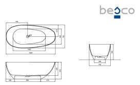 Ванна Besco Xara 160х75 см із сифоном клік-клак хром ResiCast Carbon Grey #WAX-160-CGC
