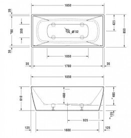 Ванна Duravit DuraSquare из искусственного камня DuraSolid 185х85 см белый 700430000000000