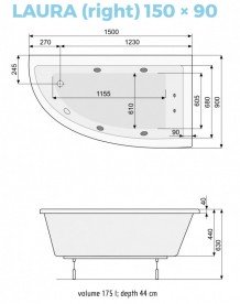 Ванна гідромасажна акрилова PoolSpa Laura 150х90 R права система Economy 1 білий PHANY10SO1C0000