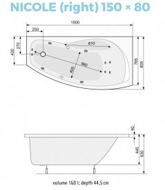Ванна гідромасажна акрилова PoolSpa Nicole 150х80 R права система Smart 1 білий PHAOD10ST1C0000