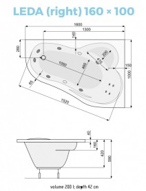 Ванна гідромасажна акрилова PoolSpa Leda 160х100 R права система Smart 1 білий PHAH510ST1C0000