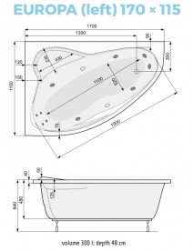Ванна гідромасажна акрилова PoolSpa Europa 170х115 L ліва система Smart 1 білий PHAD210ST1C0000