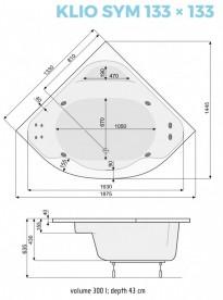Ванна гидромассажная акриловая PoolSpa Klio Sym 133х133 система Smart 1 белый PHS3510ST1C0000