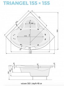 Ванна гідромасажна акрилова PoolSpa Triangel 155х155 система Economy 1 білий PHS4010SO1C0000