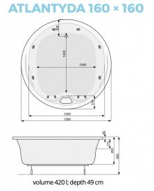 Ванна гидромассажная акриловая PoolSpa Atlantyda 160х160 система Smart 1 белый PHRD310ST1C0000