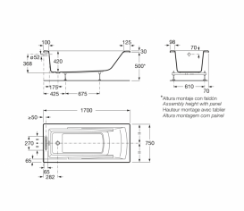 Ванна гідромасажна акрилова прямокутна Roca Hall Smart Water Plus 170х75 см білий A24T389000