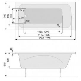 Ванна гідромасажна акрилова прямокутна PoolSpa Klio 160х70 система Smart 1 білий PHP6610ST1C0000
