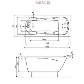 Ванна гідромасажна акрилова прямокутна PoolSpa Muza XL 160х75 система Smart 1 білий PHPL710ST1C0000
