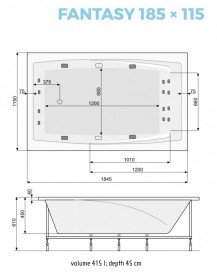 Ванна гідромасажна акрилова прямокутна PoolSpa Fantasy 185х115 система Smart 1 білий PHP1H10ST1C0000