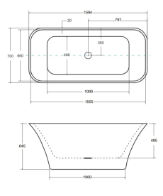 Ванна из искусственного камня Besco Assos 160х70 см с сифоном хром Mineral DuraBe глянцевый черный/глянцевый белый #WMD-160-ABW