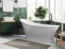 Ванна из искусственного камня Besco Gloria 160х68 см с белым сифоном Mineral DuraBe матовый белый/глянцевый белый #WMMB-160GLW